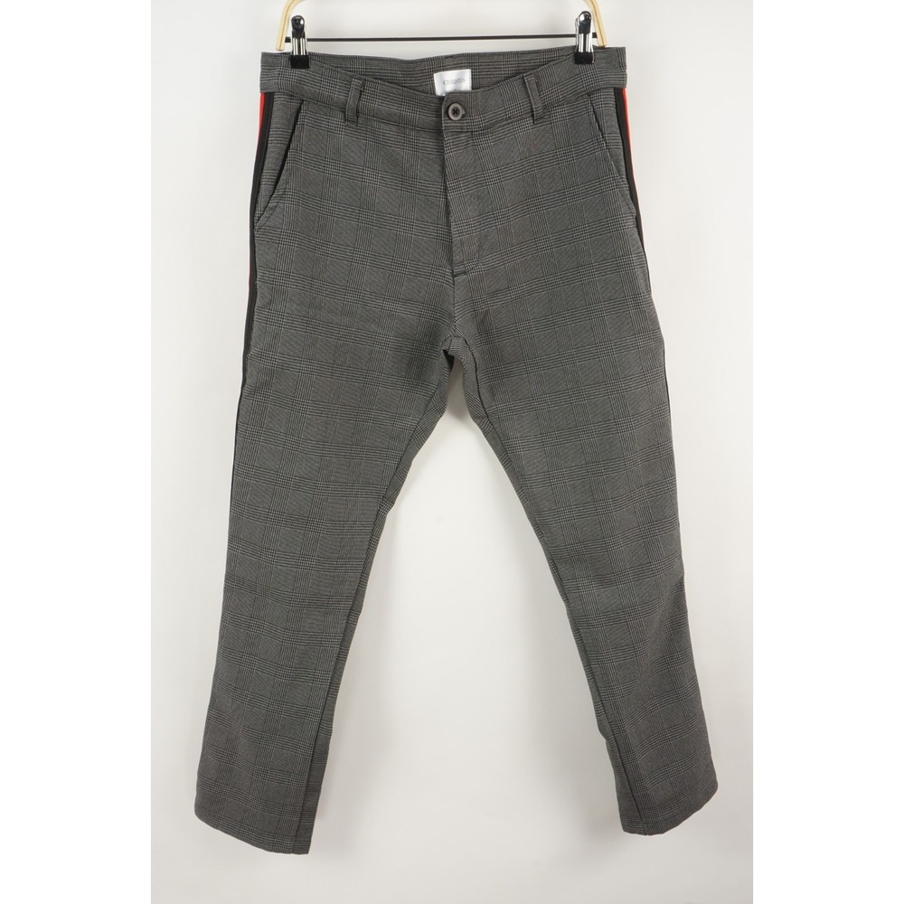 Christos NY THE KENNEDY TROUSERS Pants Size 32 x 29 Gray Plaid Red Stripes Flat